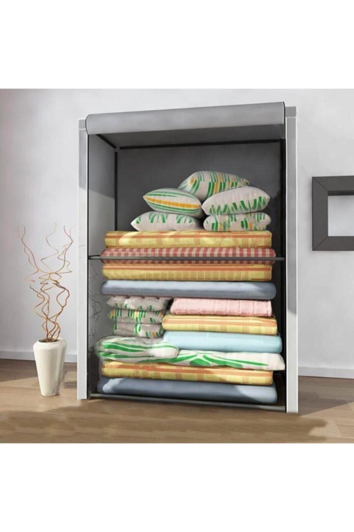 Özel Tasarım Güçlendirilmiş Çelik Yapım Yorgan Hurcu, Yüklük, Saklama Dolabı, Gri Renk Bez Dolap