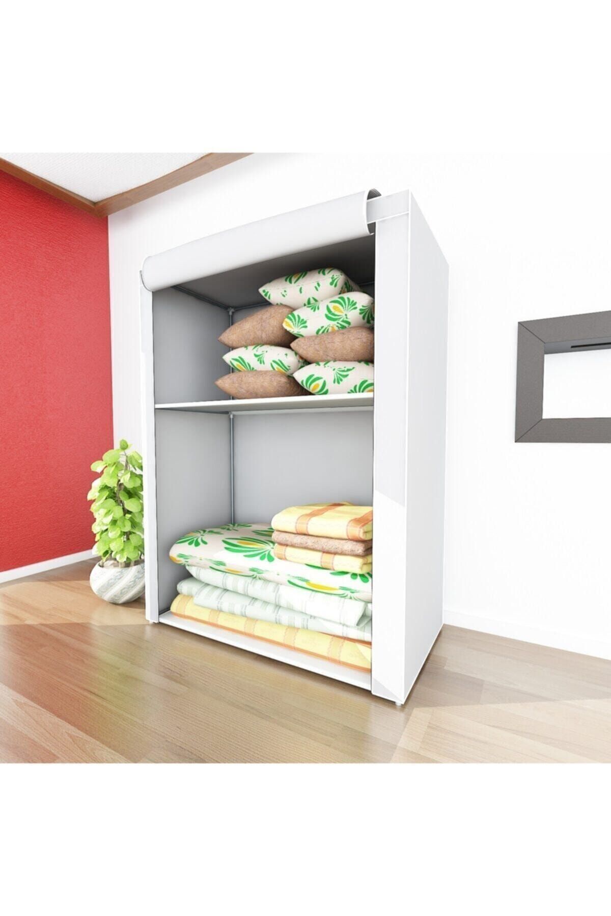 Ihsanbölünmez Özel Tasarım Güçlendirilmiş Çelik Yapım Raflı Yorgan Hurcu, Yüklük, Gri Renk Bez Dolap