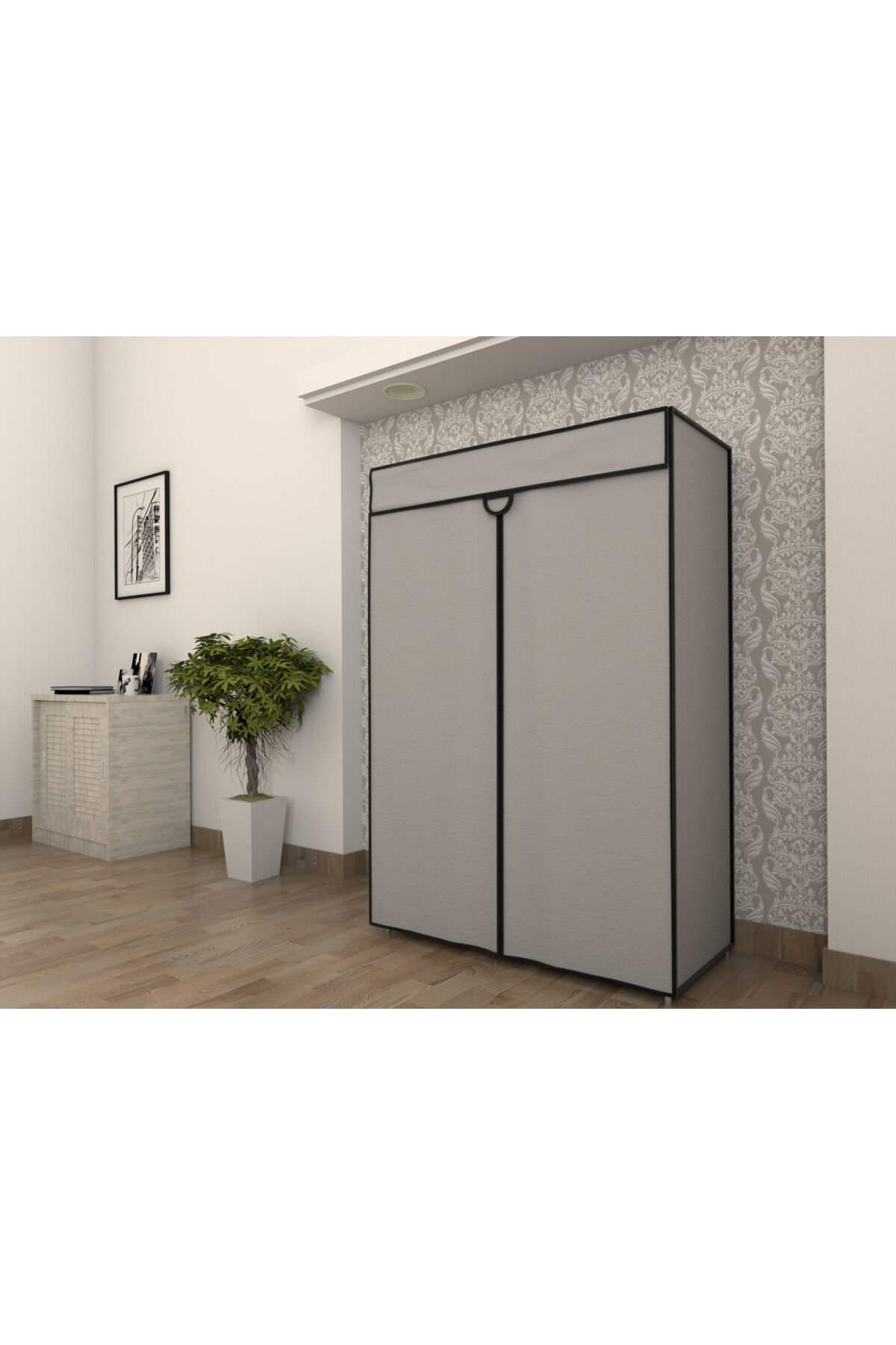 Plastik Raflı Çelik Borulu Askılı Bez Dolap Gardırop