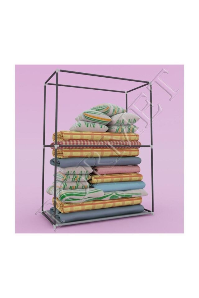 Bez Dolap Yorgan Hurcu Metal Profilli Yorgan Hurcu Portatif Bez Dolap Çelik Profilli Gri Renk