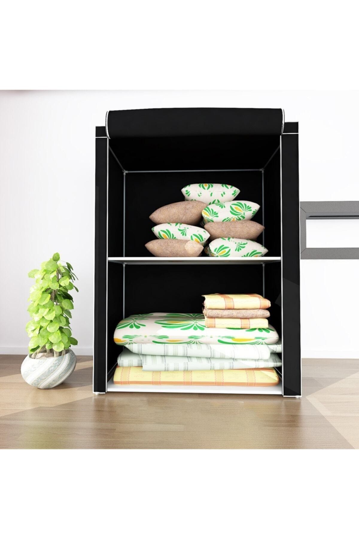 Güçlendirilmiş Çelik Metal Raflı Siyah Yorgan Hurcu Yüklük  Saklama Dolabı