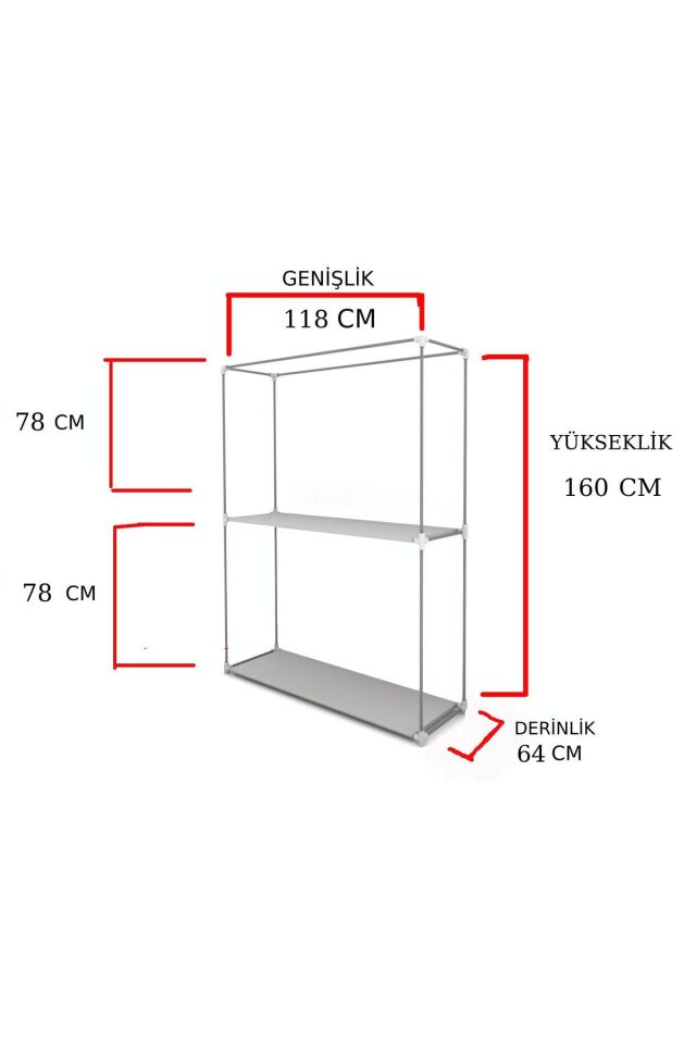 Çelik Borulu Gri Yorgan Hurcu Bez Dolap Yüklük Gardırop
