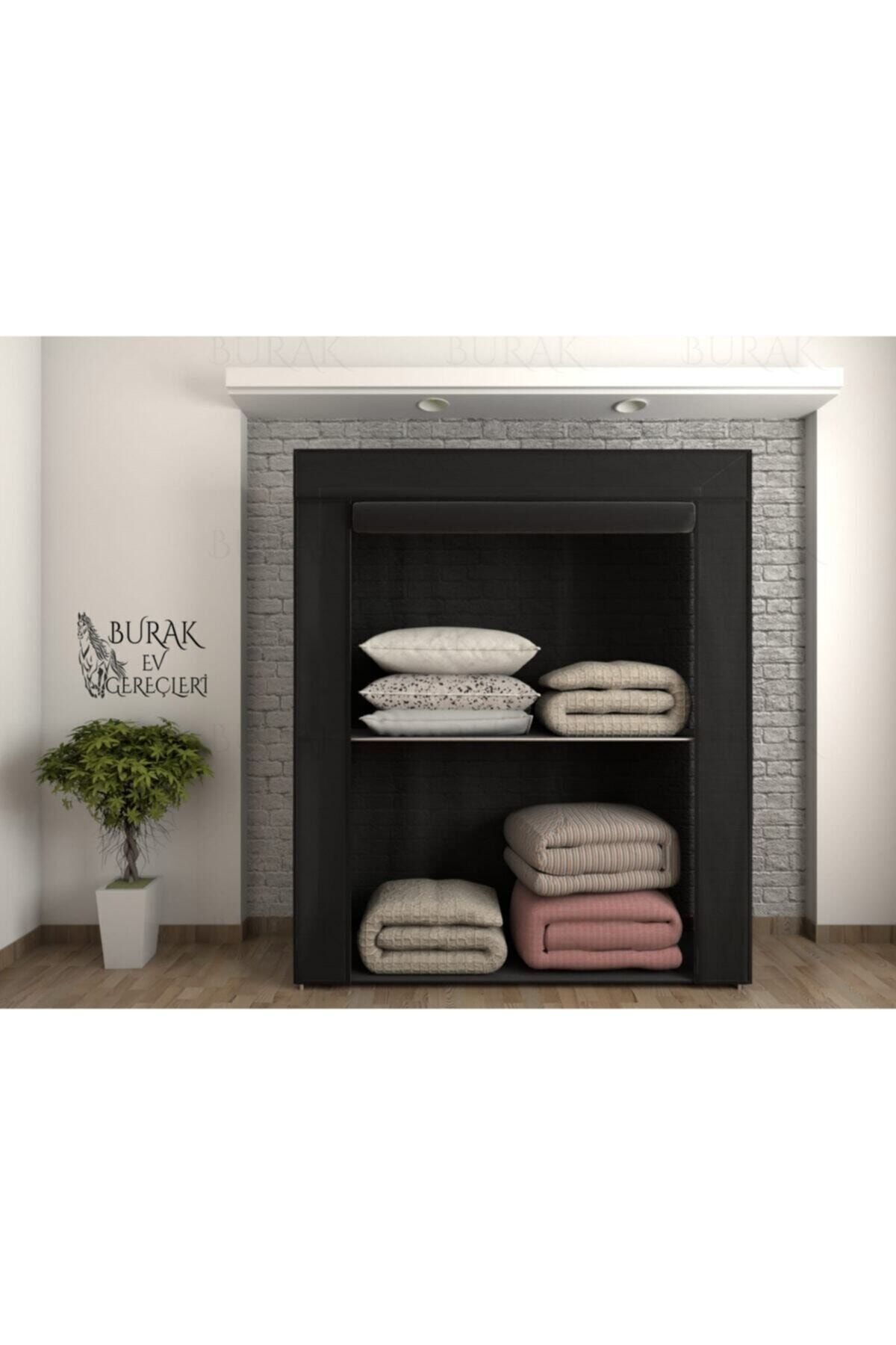 Çelik Borulu Siyah Yorgan Hurcu Bez Dolap Yüklük