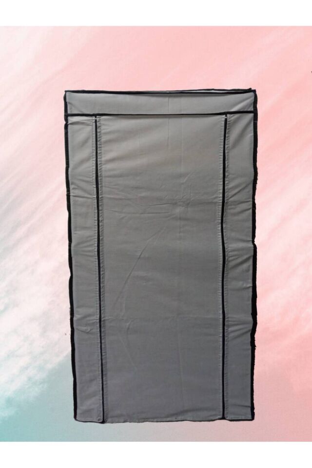 Çelik Borulu 4 Bölmeli Tahta Raflı Çok Amaçlı Portatif Bez Gardırop Gri