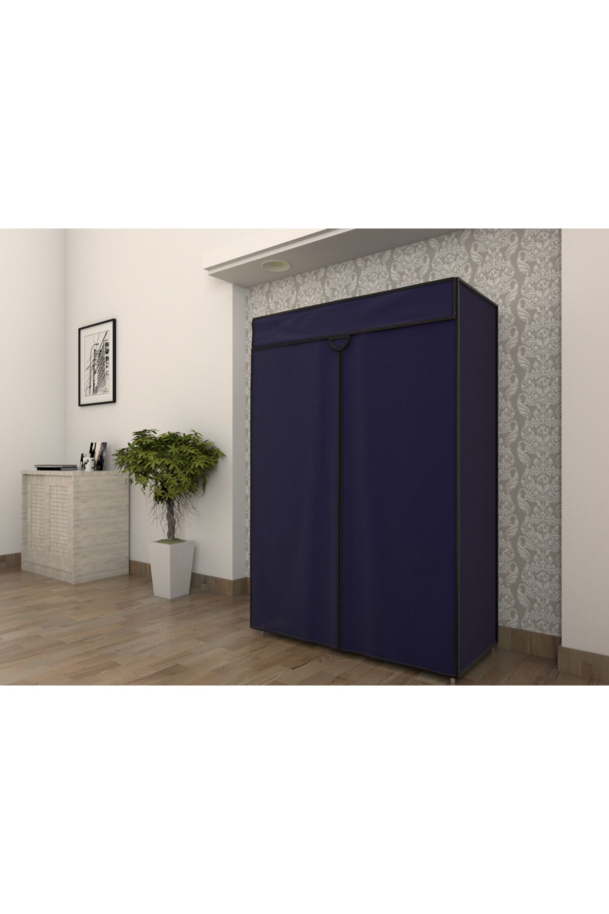 Plastik Raflı Çelik Borulu Askılı Bez Dolap Gardırop