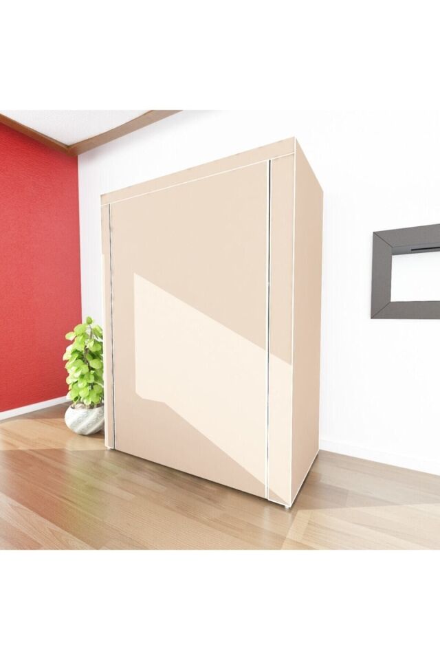 Özel Tasarım Güçlendirilmiş Çelik Yapım Yorgan Hurcu Yüklük Saklama Dolabı Bej Renk Bez Dolap