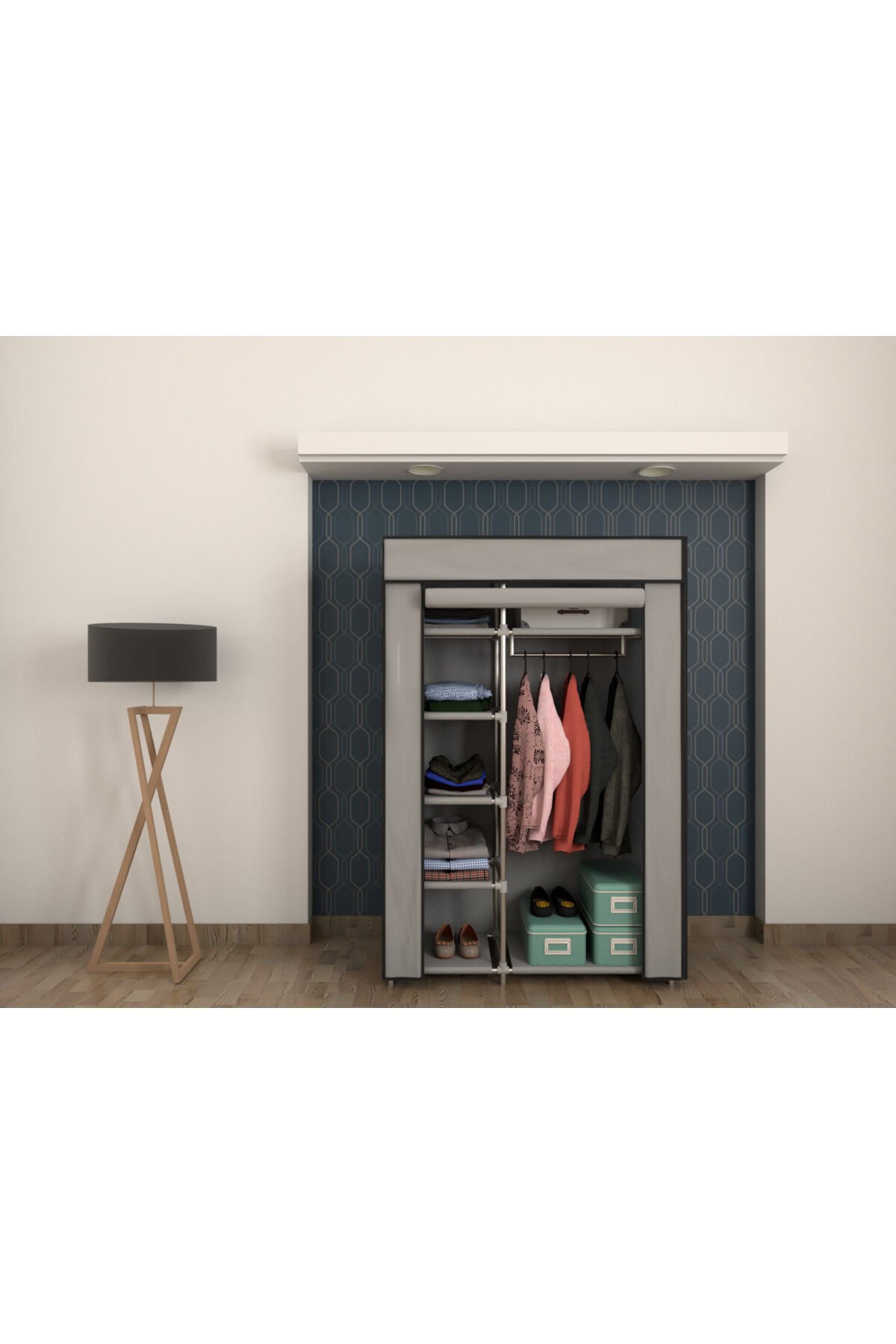 Plastik Profilli Tek Yandan Raflı Bez Dolap Gardırop