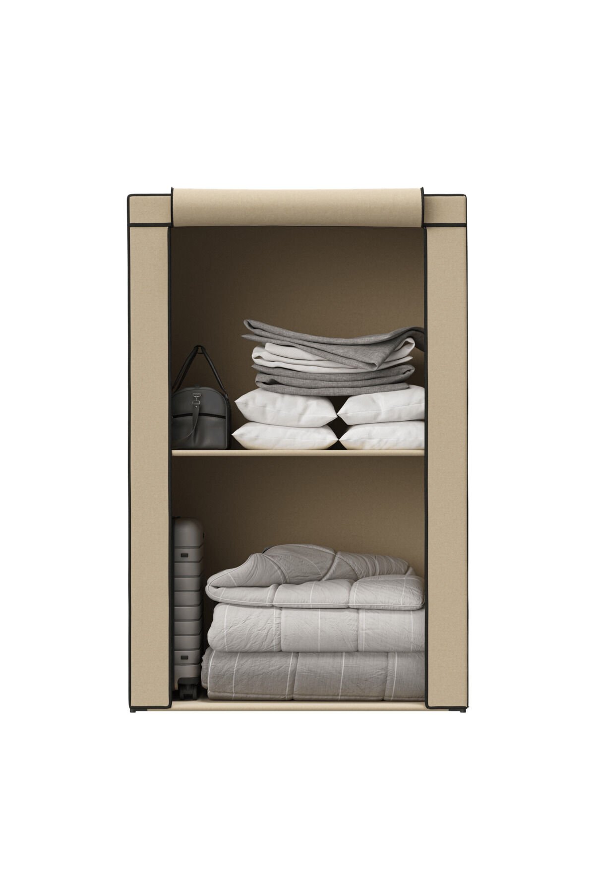 Özel Tasarım Güçlendirilmiş Çelik Yapım Yorgan Hurcu, Yüklük, Saklama Dolabı, Bej Renk Bez Dolap