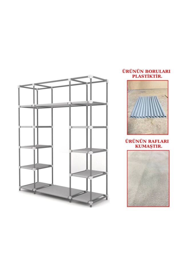 Plastik Profilli Tema Istanbul Çift Yandan Raflı Bez Dolap Gardrop