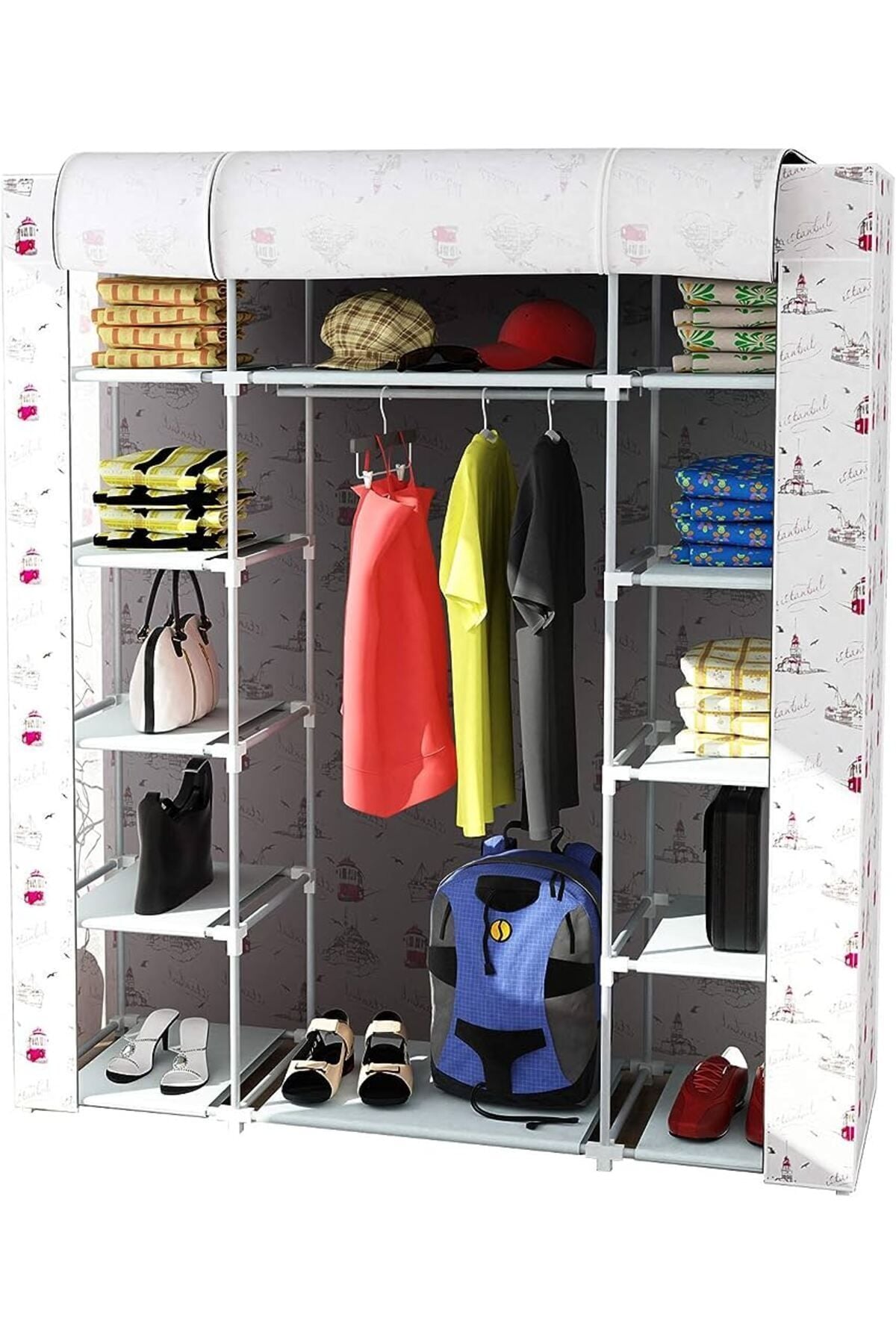 Plastik Profilli Tema Istanbul Çift Yandan Raflı Bez Dolap Gardrop