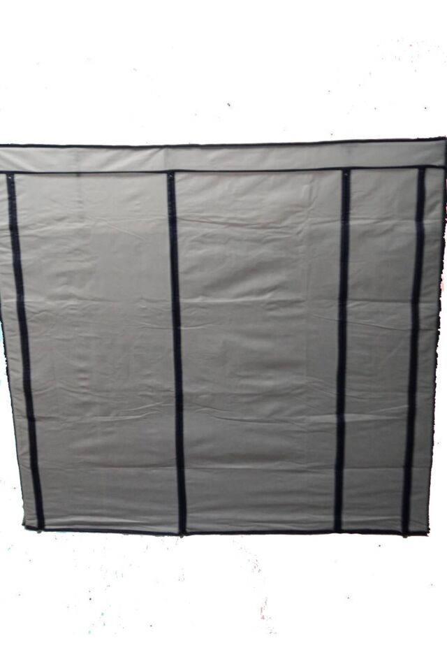 Askılı Plastik Profilli Geniş Hacimli Çift Yandan Raflı Gri Bez Dolap Gardırop